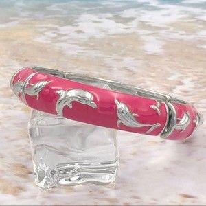 🌼 Dolphin Pink Enamel Silver Stretch Bracelet